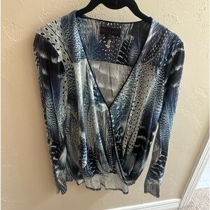 Hale Bob blouse blue, grey black, light weight , loose fit